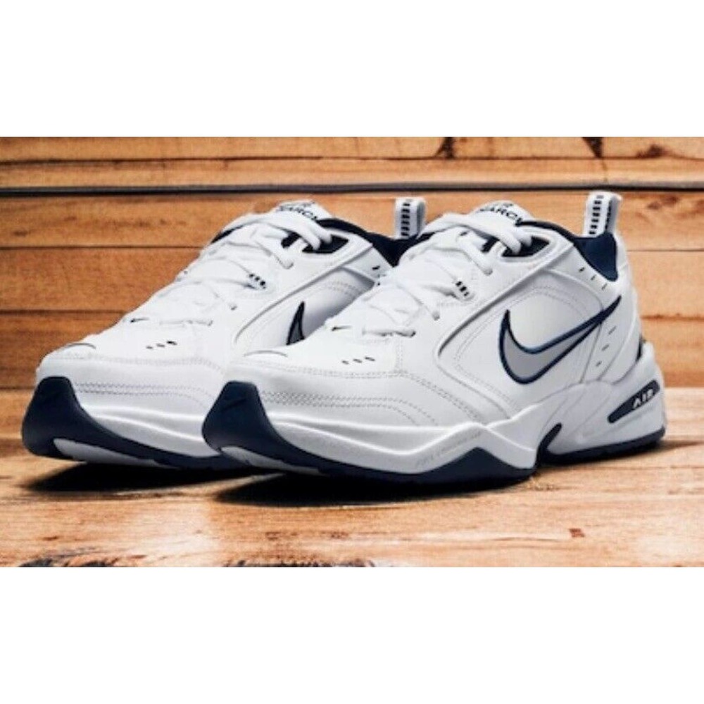 Nike Air Monarch White Navy Walking Dad Shoes Mens 9.5 4E WIDE New Fast Ship